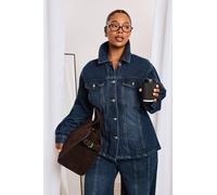 Boohoo Plus Seam Detail Denim Jacket In Dark Blue dark blue 22