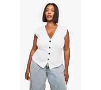 Boohoo Plus Seam Detail Waist Gold Button Waistcoat In White white 18