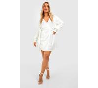 Boohoo Plus Sequin Wrap Dress In White white 18