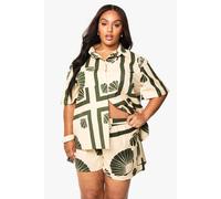 Boohoo Plus Shell Print Linen Shorts In Ecru ecru 28