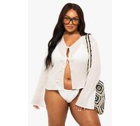 Boohoo Plus Shell Trim Tie Front Beach Top In Ecru ecru 28