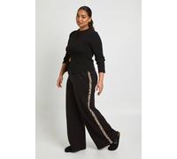 Boohoo Plus Side Stripe Leopard Print Wide Leg Joggers In Black black 18