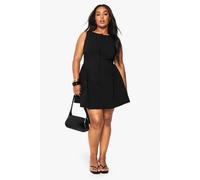 Boohoo Plus Size Button Down Mini Skater Dress In Black black 20
