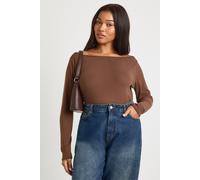 Boohoo Plus Slash Neck Long Sleeve Top In Chocolate chocolate 22