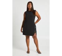 Boohoo Plus Sleeveless Gold Button Shift Dress In Black black 24