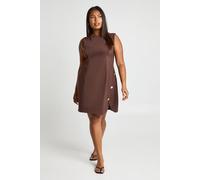 boohoo Women's Plus Sleeveless Gold Button Shift Dress in Chocolate | Size: 22