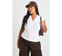 Boohoo Plus Sleeveless V Neck Button Down In White white 16