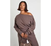 Boohoo Plus Slouchy Off The Shoulder Top In Brown brown 16