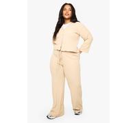 Boohoo Plus Soft Rib Cardigan And Drawstring Trouser Knitted Set In Oatmeal oatmeal 28