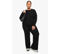 Boohoo Plus Soft Rib Cardigan And Elasticated Trouser Set In Black black 28