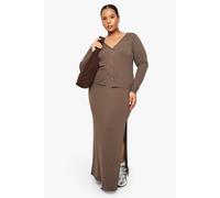 Boohoo Plus Soft Rib Maxi Skirt In Taupe taupe 22