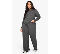 Boohoo Plus Soft Rib Wide Leg Trouser In Slate Grey slate grey 28