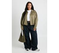 Boohoo Plus Soft Suede Collared Jacket In Khaki khaki 22