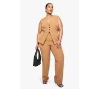 Boohoo Plus Straight Leg Tailored Trousers In Camel camel 24