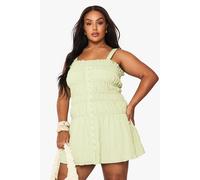 Boohoo Plus Strappy Shirred Skater Dress In Lime lime 24