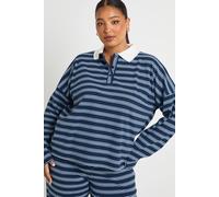 Boohoo Plus Stripe Collared Button Down Top In Navy navy 28
