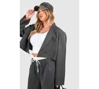 Boohoo Plus Stripe Cropped Blazer In Charcoal charcoal 26