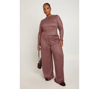 Boohoo Plus Stripe Long Sleeve Fitted Top And Wide Leg Trouser In Chocolate chocolate 18