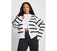 Boohoo Plus Stripe V Neck Cardigan In Black/white Black/White 20-22