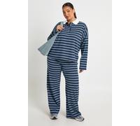 Boohoo Plus Stripe Wide Leg Trousers In Navy navy 22