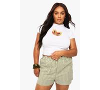 Boohoo Plus Stripe Woven Elasticated Flippy Short In Khaki khaki 24