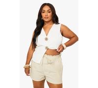 Boohoo Plus Stripe Woven Elasticated Flippy Short In Olive olive 16