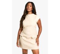Boohoo Plus Structured Mini Dress In Stone stone 26