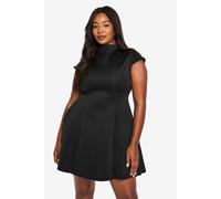 Boohoo Plus Structured Mini Skater Dress In Black black 28