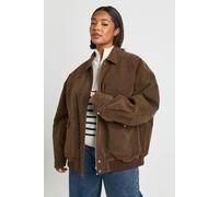 Boohoo Plus Suede Bomber Jacket In Chocolate chocolate 26