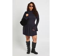 Boohoo Plus Super Soft Flare Sleeve Drop Hem Skater Dress In Black black 24