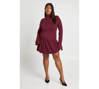 boohoo Women's Plus Super Soft Flare Sleeve Drop Hem Skater Dress in Maroon | Size: 24