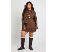 Boohoo Plus Super Soft Rib Frill Hem Shift Dress In Chocolate chocolate 18