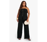 Boohoo Plus Super Stretch Bandeau Longline Waistcoat & Wide Leg Trousers In Black black 22