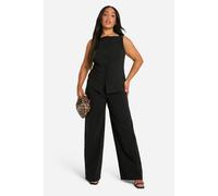 Boohoo Plus Super Stretch Fitted Long Line Waistcoat & Wide Leg Trousers In Black black 28