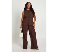 Boohoo Plus Super Stretch Fitted Long Line Waistcoat & Wide Leg Trousers In Chocolate chocolate 26