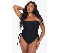 Boohoo Plus Swimwear Essentials Ruched Tummy Control Swimsuit In Black black 24
