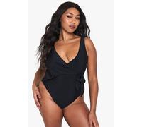 Boohoo Plus Swimwear Essentials Tummy Control Wrap Swimsuit In Black black 28
