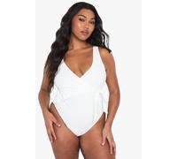 Boohoo Plus Swimwear Essentials Tummy Control Wrap Swimsuit In White white 20