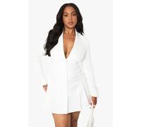 Boohoo Plus Tailored Pleated Skater Blazer Dress In White white 28