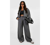 boohoo Women's Plus Tailored Seam Front Slouchy Wide Leg Trousers in Charcoal | Size: 28