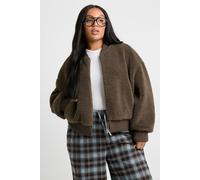 Boohoo Plus Teddy Faux Fur Jacket In Olive olive 16