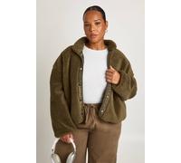 Boohoo Plus Teddy Fur Jacket In Khaki khaki 28