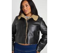 Boohoo Plus Teddy Trim Detail Jacket In Brown brown 18