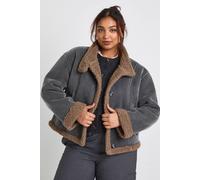 Boohoo Plus Teddy Trim Detail Jacket In Grey grey 20