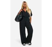 Boohoo Plus Textured Jersey Plunge Belted Jumpsuit In Black black 24