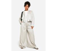 Boohoo Plus Textured Pleat Front Extreme Wide Leg Trouser In Grey grey 26