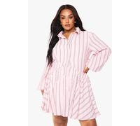 Boohoo Plus Textured Stripe Drop Hem Shirt Dress In Pink pink 26