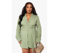 Boohoo Plus Textured Tailored Belt Detail Blazer Dress In Sage sage 16