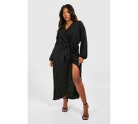 Boohoo Plus Textured Tie Detail Maxi Dress In Black black 22