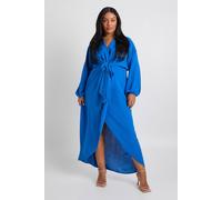 Boohoo Plus Textured Tie Detail Maxi Dress In Cobalt cobalt 20
